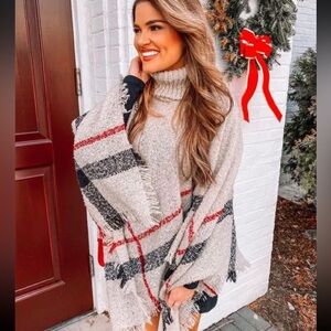 NWOT! Goodnight Macaroon Checkered Turtleneck Poncho